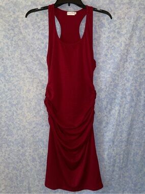Lucky More: Sleeveless Ruched Dress in Wine Red